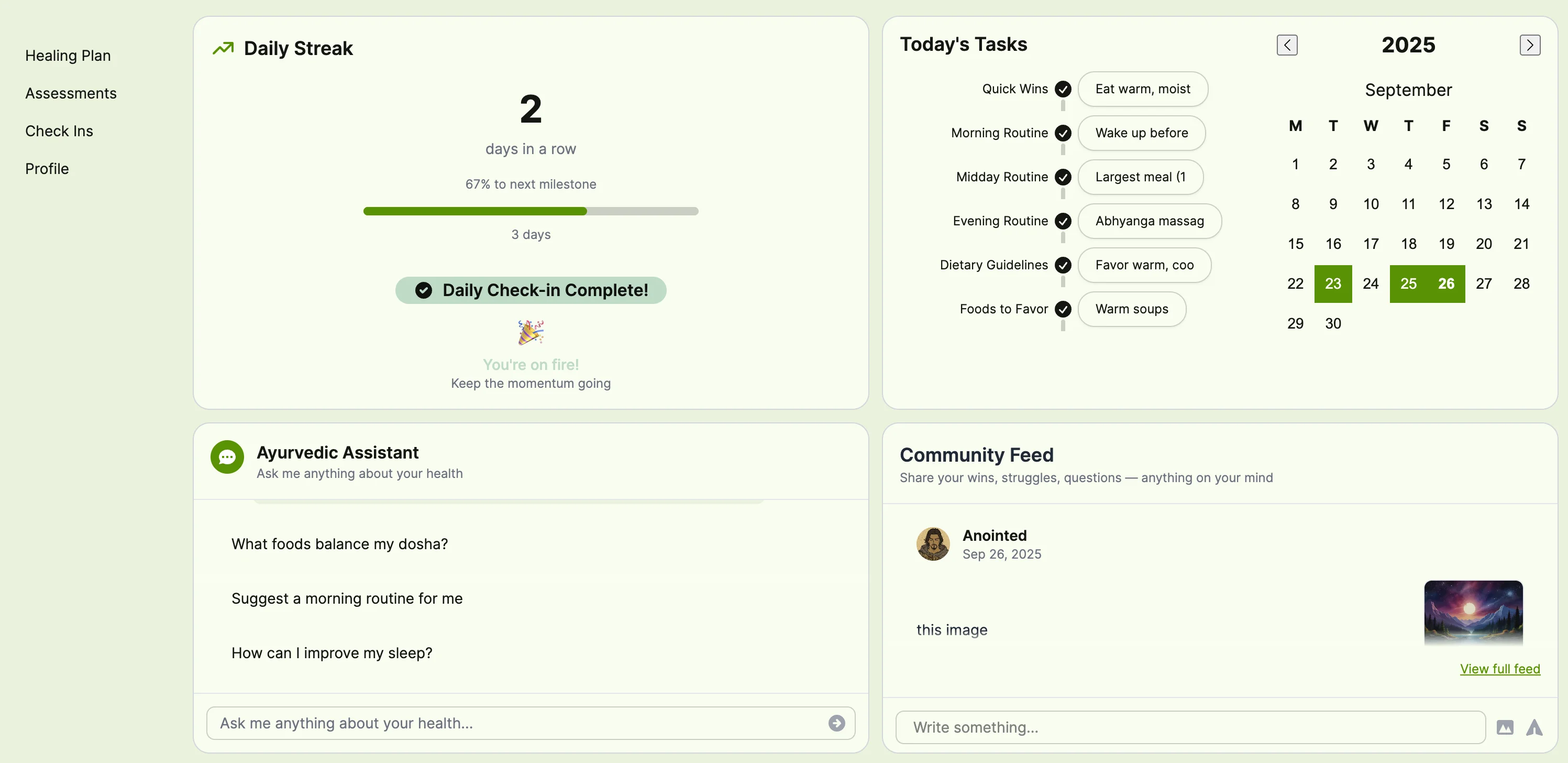 Dashboard showing health tracking interface